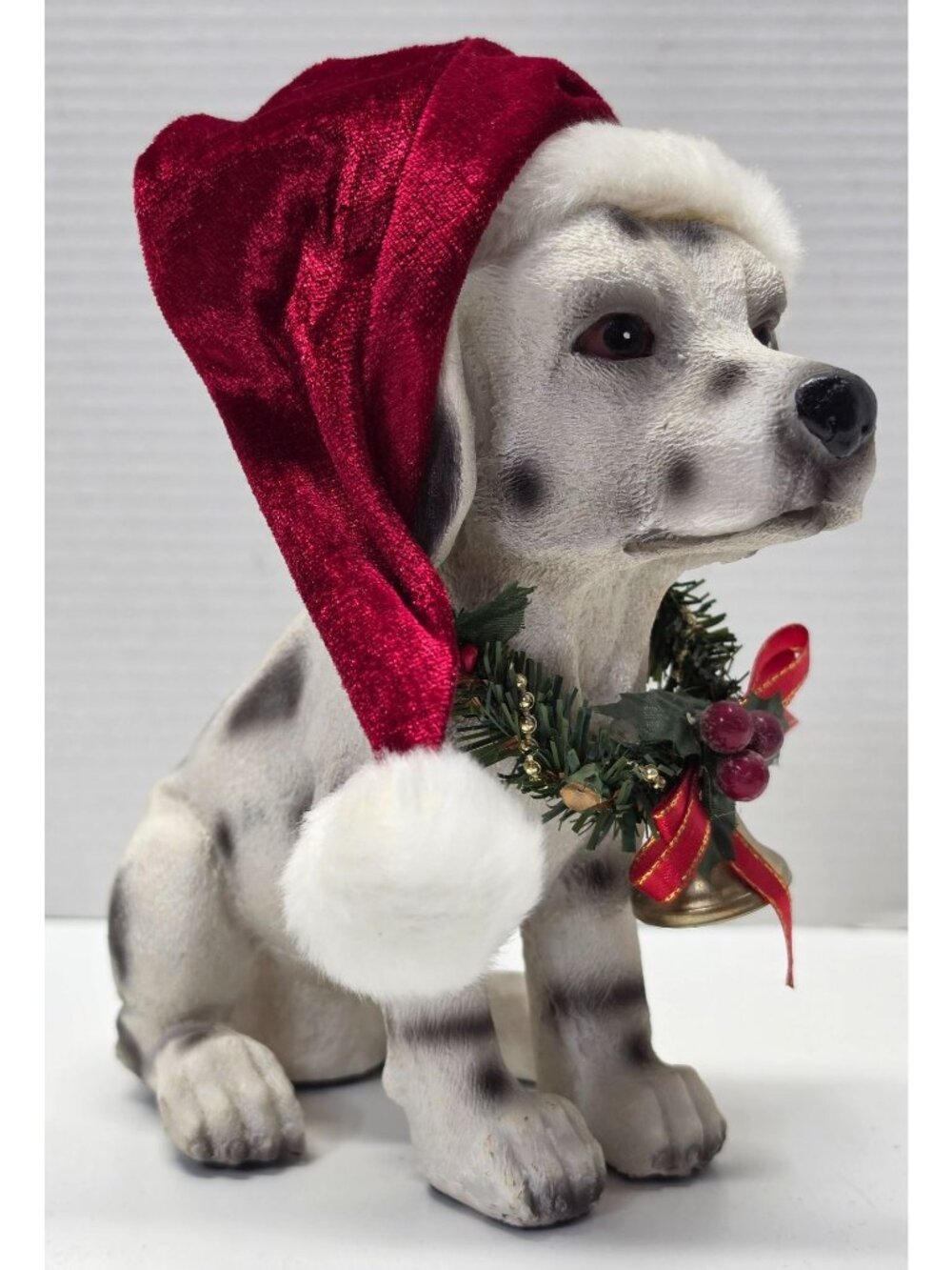 Christmas Dalmatian Puppy Dog 8" Figurine Santa Hat Wreath Resin Holiday Decor